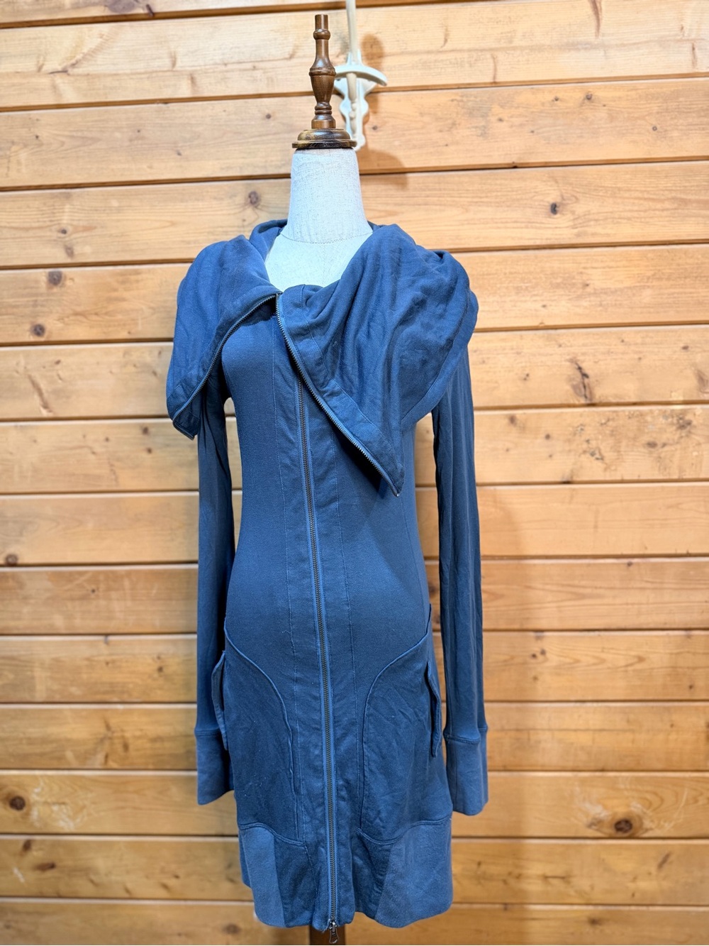 Nicholas K Longline Zip Jacket Slate Blue Convertible Cowl Collar Small